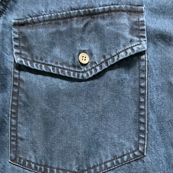 Club Monaco denim shirt in navy with silver buttons - Picture 2 of 8